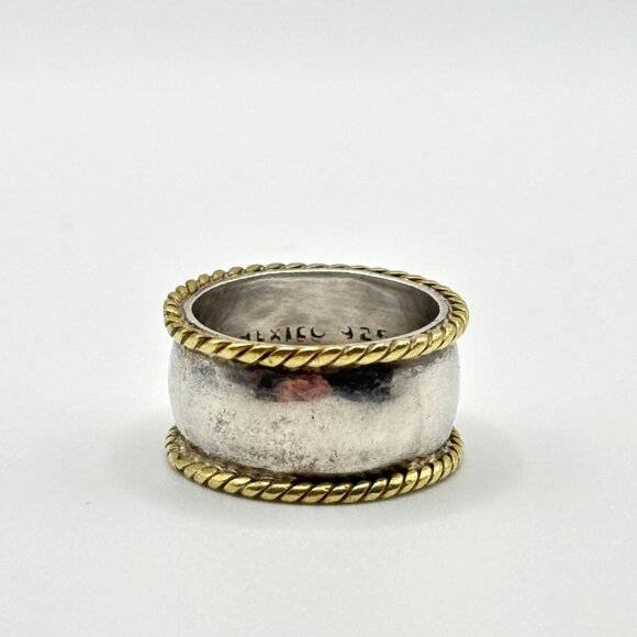 Two-Tone Twisted Rope Edge Sterling Silver Band Ring Mexico 925 - Picture 4 of 8